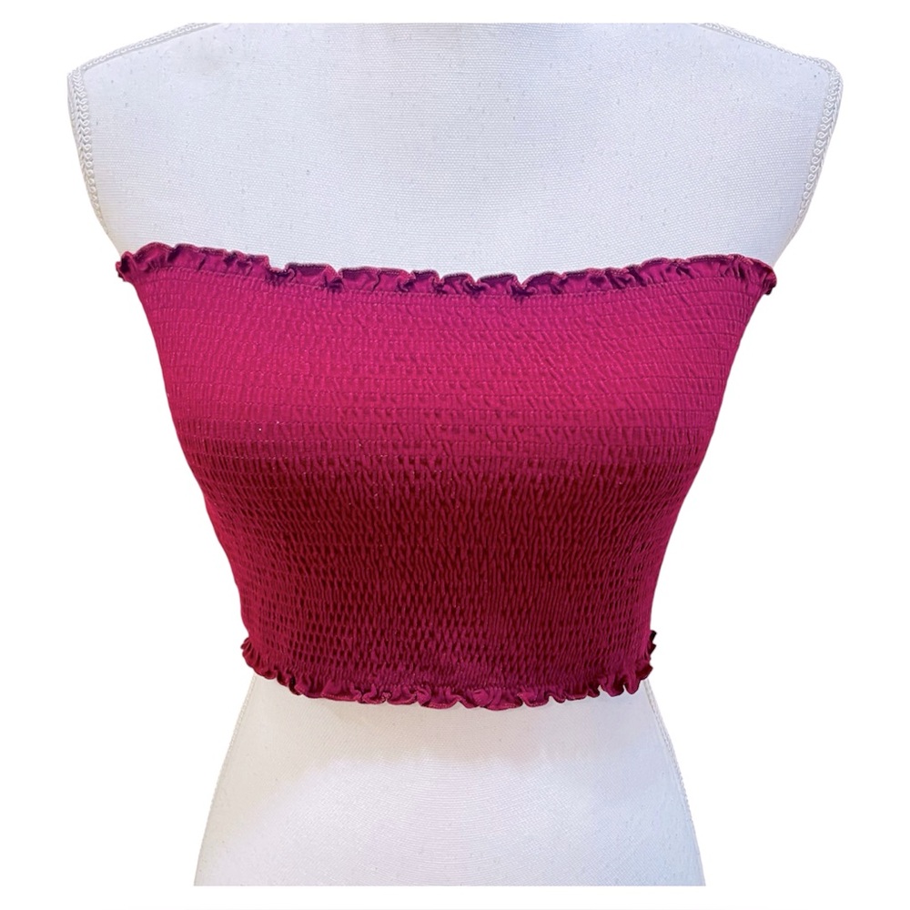 PINK Victoria’s Secret Burgundy Smocked Unlined Tube Top Large